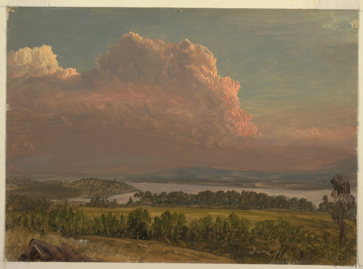 Rajz, Naplemente a Hudson-völgyön, 1870 júniusában alkotó: Frederic Edwin Church