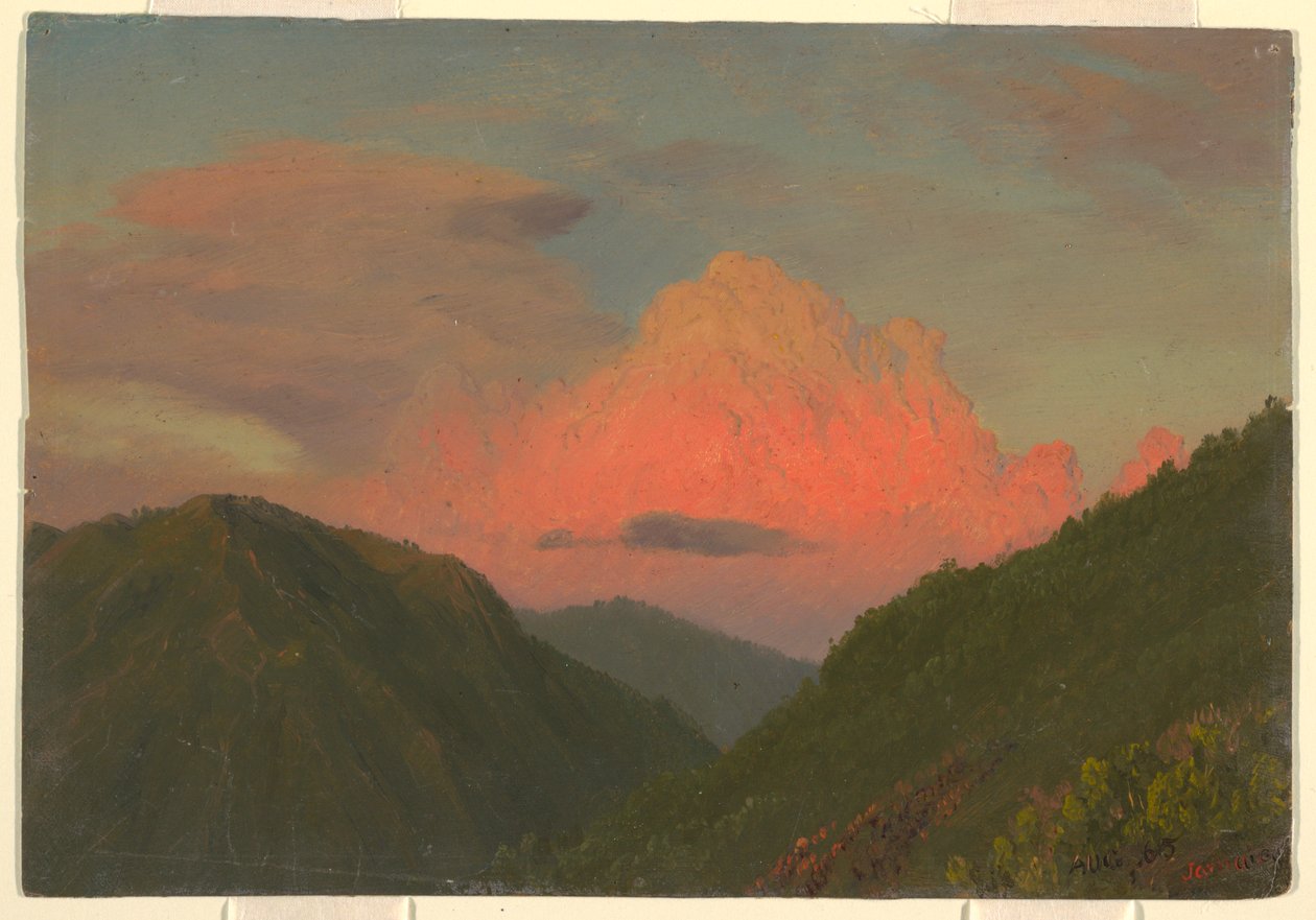 Rajz, Naplemente a hegycsúcsok felett, Jamaica, Nyugat-India, 1865. augusztus alkotó: Frederic Edwin Church