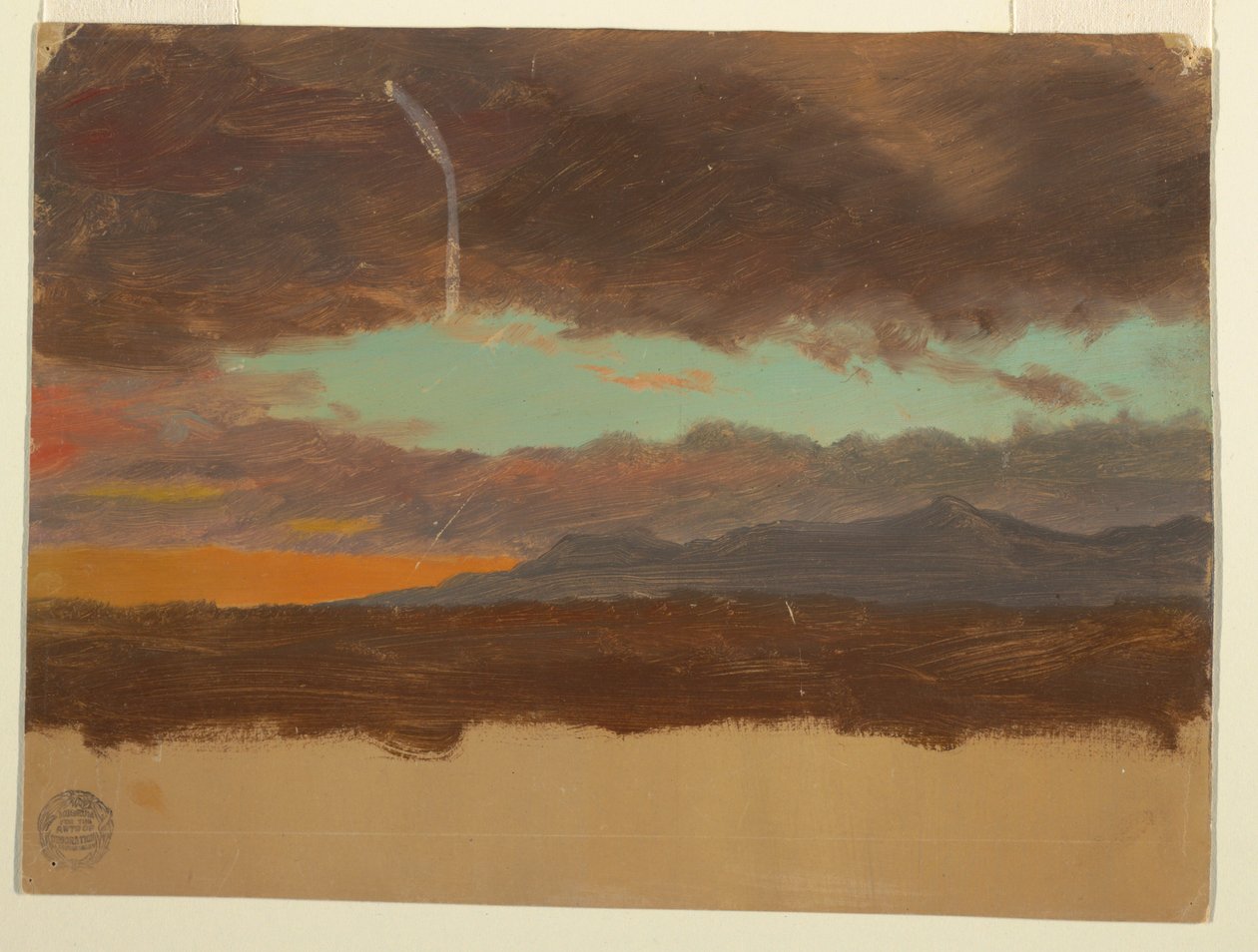 Rajz, Naplemente a Hudson-völgy felett, 1865-75 alkotó: Frederic Edwin Church