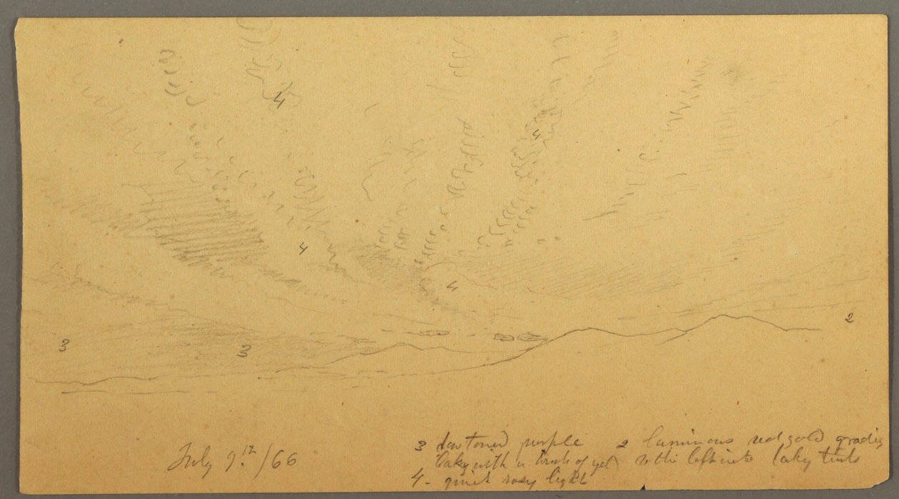 Rajz, Naplemente a hegyek felett, 1866. július 9. alkotó: Frederic Edwin Church