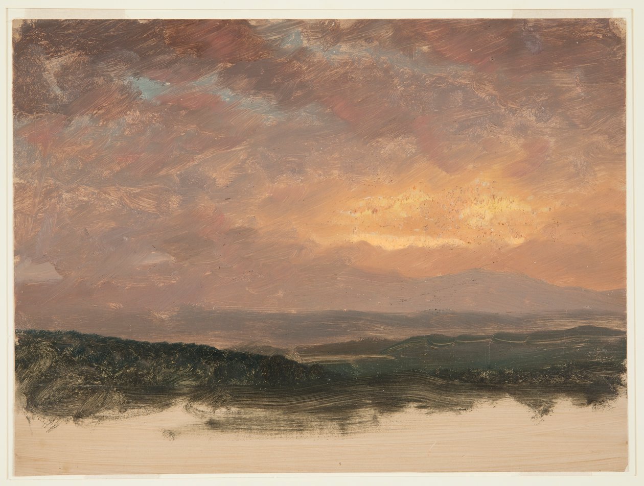 Rajz, Naplemente a Catskills-hegység felett, 1870-80 alkotó: Frederic Edwin Church