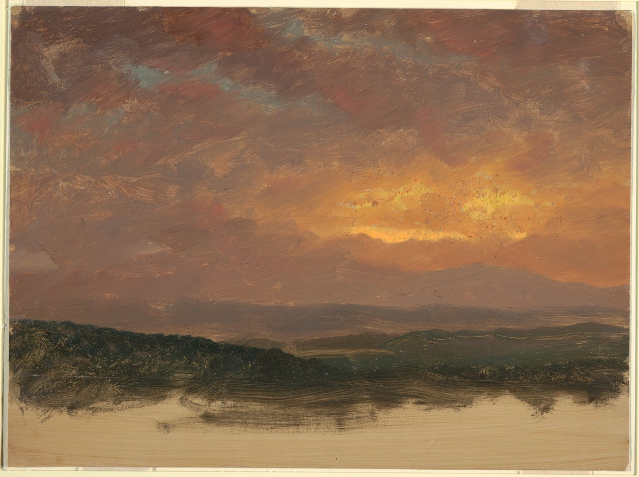 Rajz, Naplemente a Catskills-hegység felett, 1870-80 alkotó: Frederic Edwin Church