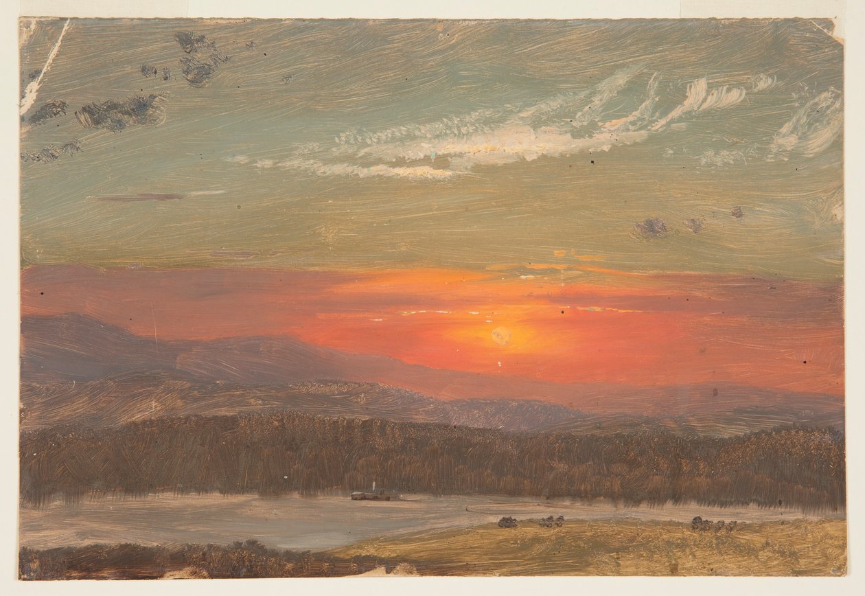 Rajz, Naplemente a Catskills-hegység felett, 1870-80 alkotó: Frederic Edwin Church