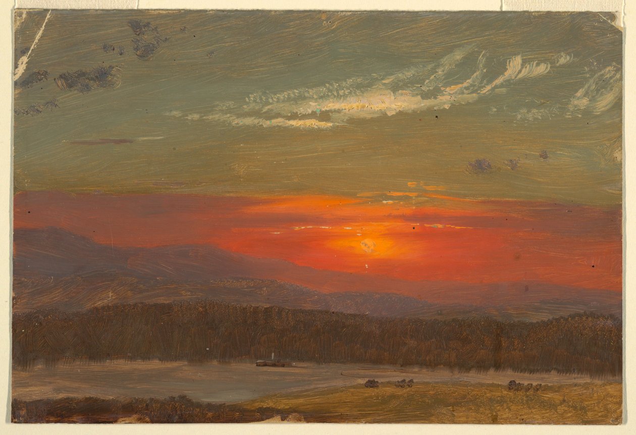 Rajz, Naplemente a Catskills-hegység felett, 1870-80 alkotó: Frederic Edwin Church