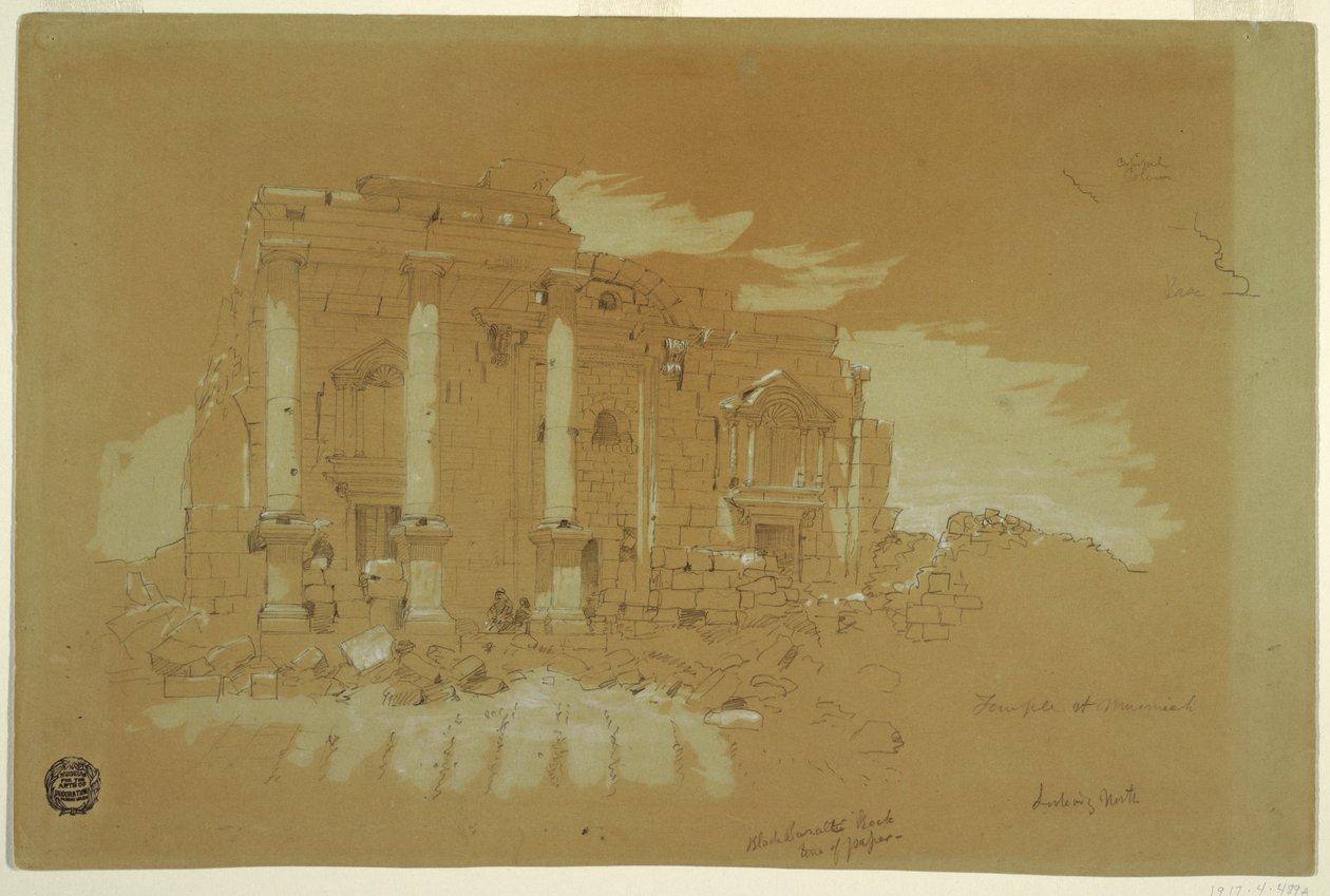 Rajz, templom Mismiyehben, Szíria, 1868. április 28. alkotó: Frederic Edwin Church