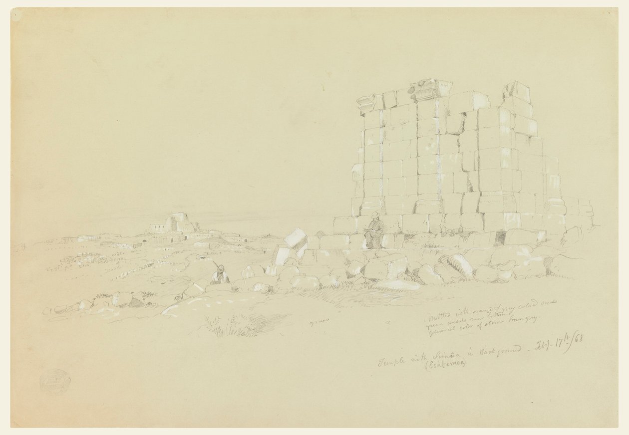 Rajz, templom, távolban Szemua [a mai as-Samu], 1868. február 17. alkotó: Frederic Edwin Church