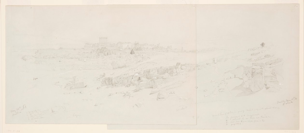Rajz, Templomok reggel, Baalbek, 1868. május 12. alkotó: Frederic Edwin Church