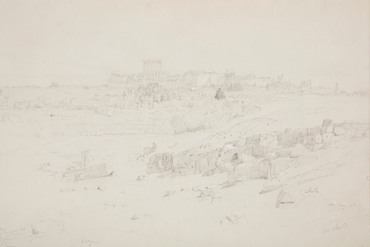 Rajz, Templomok reggel, Baalbek, 1868. május 12. alkotó: Frederic Edwin Church