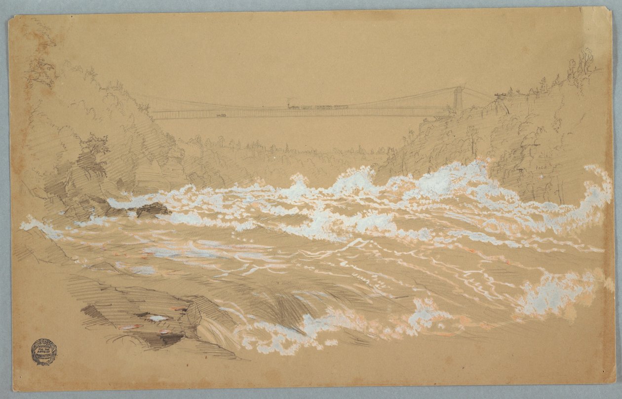 Rajz, A szurdok, Niagara, a függőhíd felé néz alkotó: Frederic Edwin Church