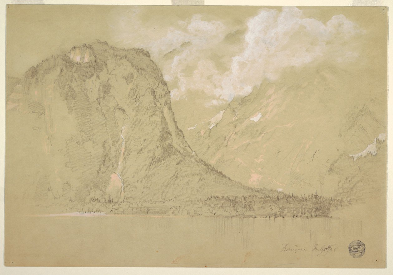 Rajz, A Königssee és a Schrainbach-vízesés, 1868 júliusában alkotó: Frederic Edwin Church