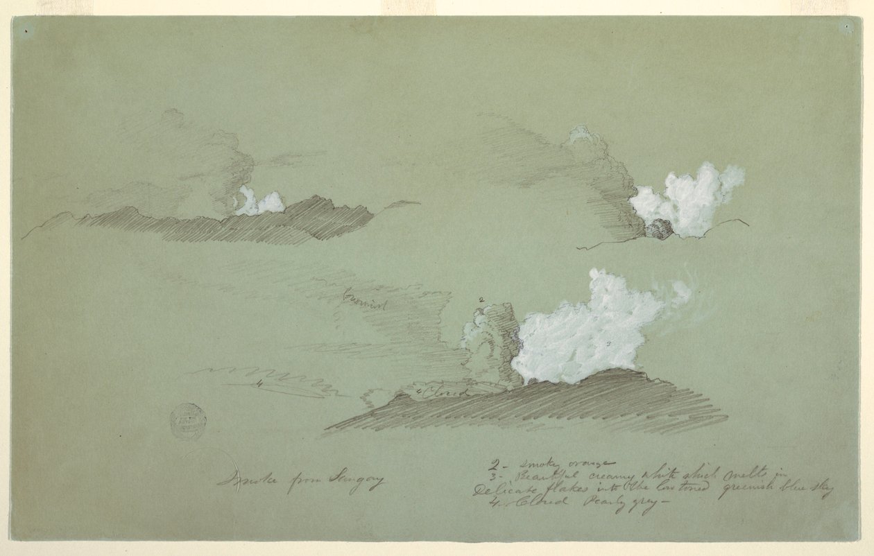 Rajz, Három tanulmány a Sangay vulkánról, 1857. július alkotó: Frederic Edwin Church