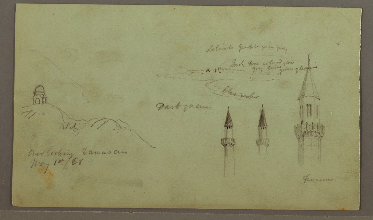 Rajz, Dombsír, három minaret, 1868. május 1. alkotó: Frederic Edwin Church