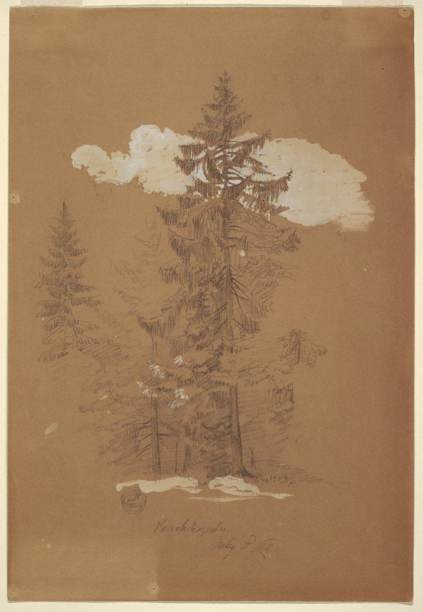 Rajz, Fák, Berchtesgaden, Bajorország, 1868. július 3. alkotó: Frederic Edwin Church