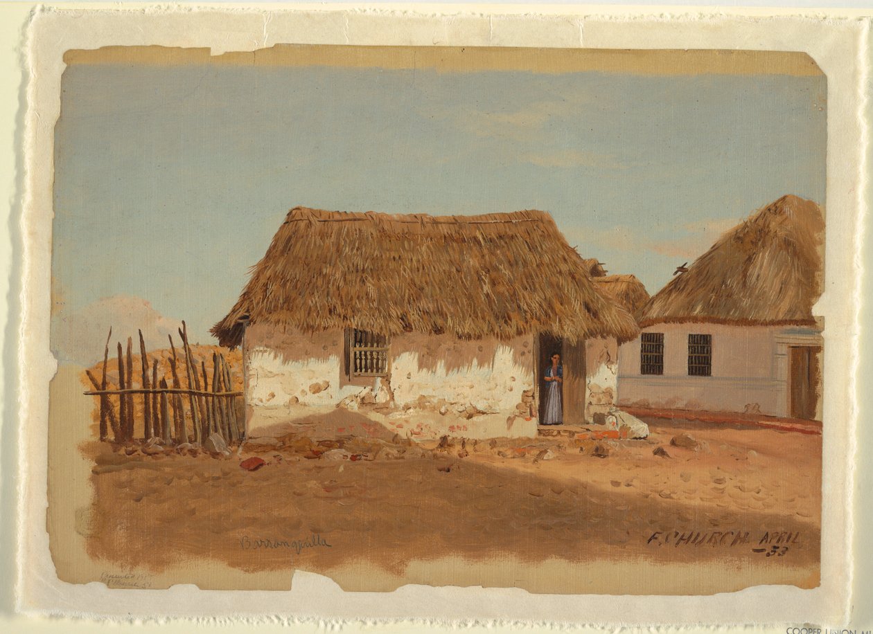 Rajz, Két ház Barranquillában, Kolumbia, 1853. április alkotó: Frederic Edwin Church