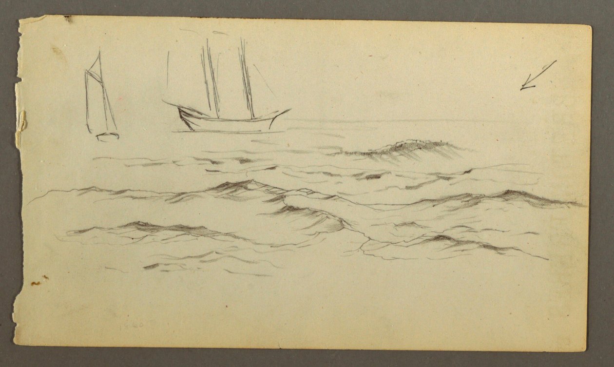 Rajz, Két vitorlás, hullámok, talán 1860 alkotó: Frederic Edwin Church