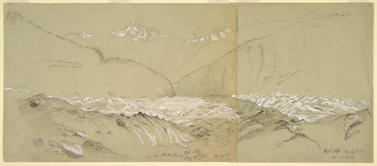 Rajz, Felső Aletsch-gleccser a Nagy Fusshornnal, 1868 alkotó: Frederic Edwin Church
