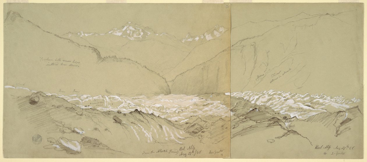 Rajz, Felső Aletsch-gleccser a Nagy Fusshornnal, 1868 alkotó: Frederic Edwin Church
