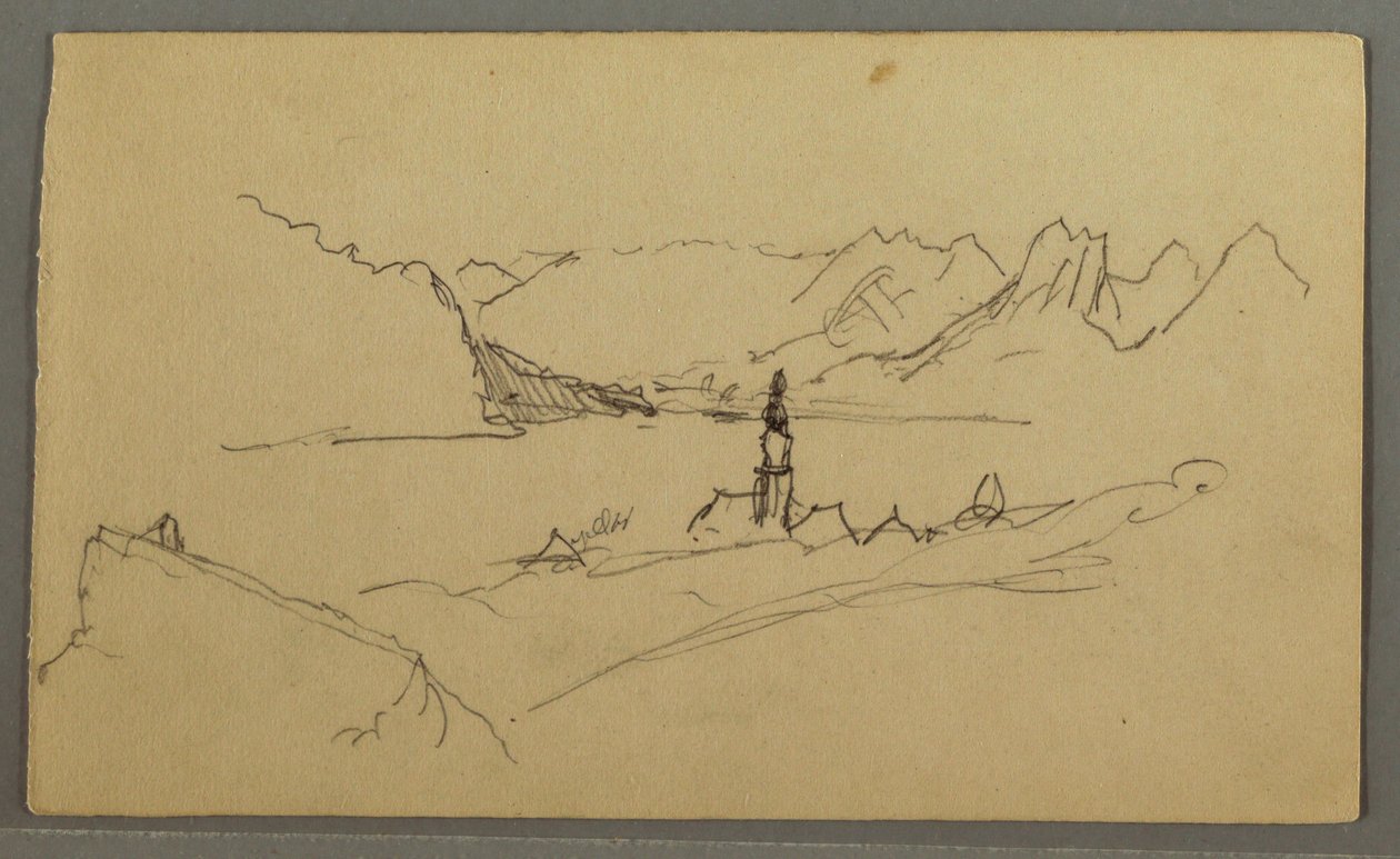 Rajz, völgy, templom, St. Gilgen Ausztria, talán 1868 alkotó: Frederic Edwin Church