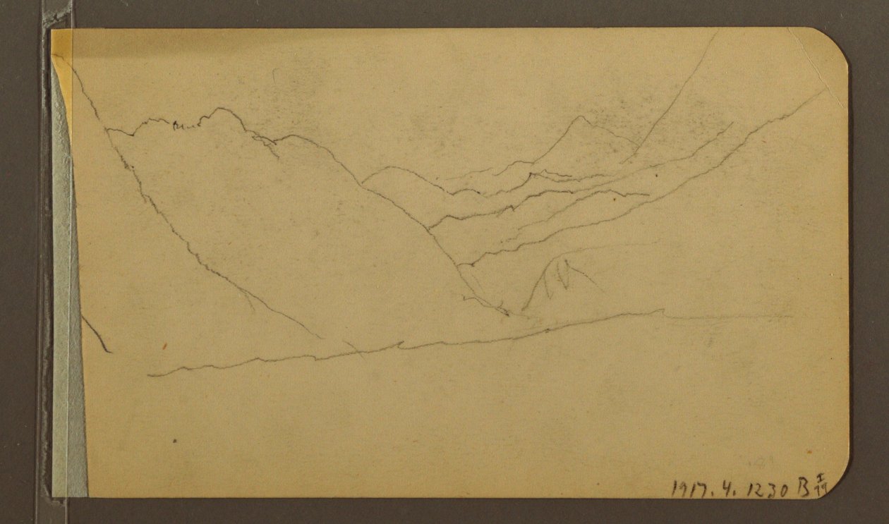 Rajz, völgy; hátoldal: hegycsúcs, 1889 alkotó: Frederic Edwin Church