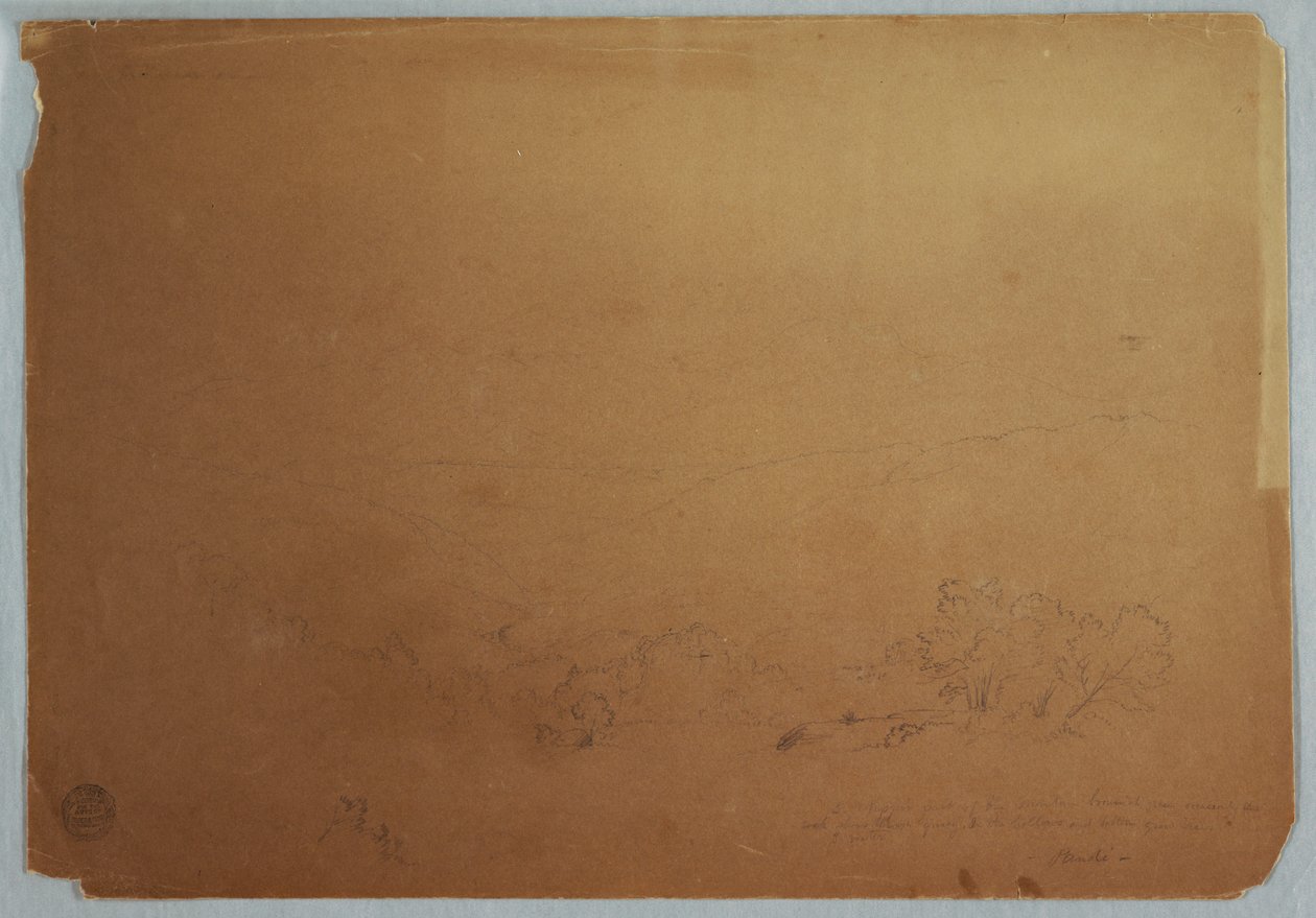 Rajz, völgykép Pandi közelében, Kolumbia, 1853. július alkotó: Frederic Edwin Church