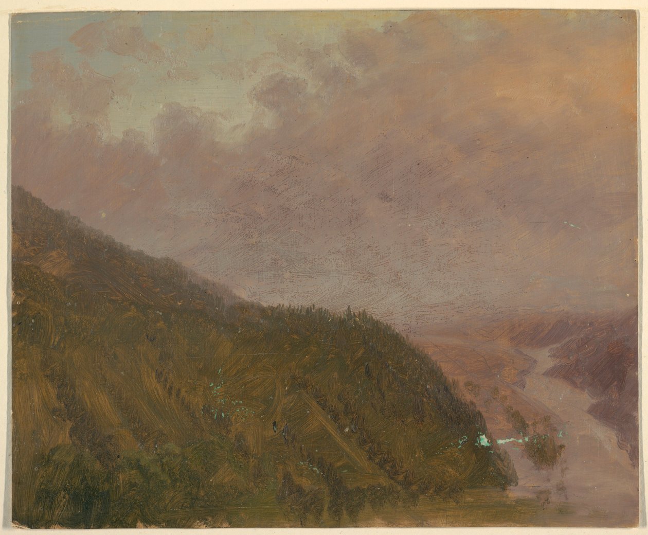 Rajz, Völgy egy magas hegy tetejéről (Európa), 1860-70 alkotó: Frederic Edwin Church