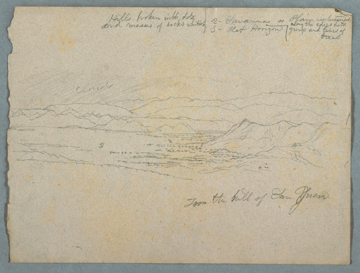 Rajz, Kilátás a San Juan-hegyről, valószínűleg Kolumbia, 1853 alkotó: Frederic Edwin Church