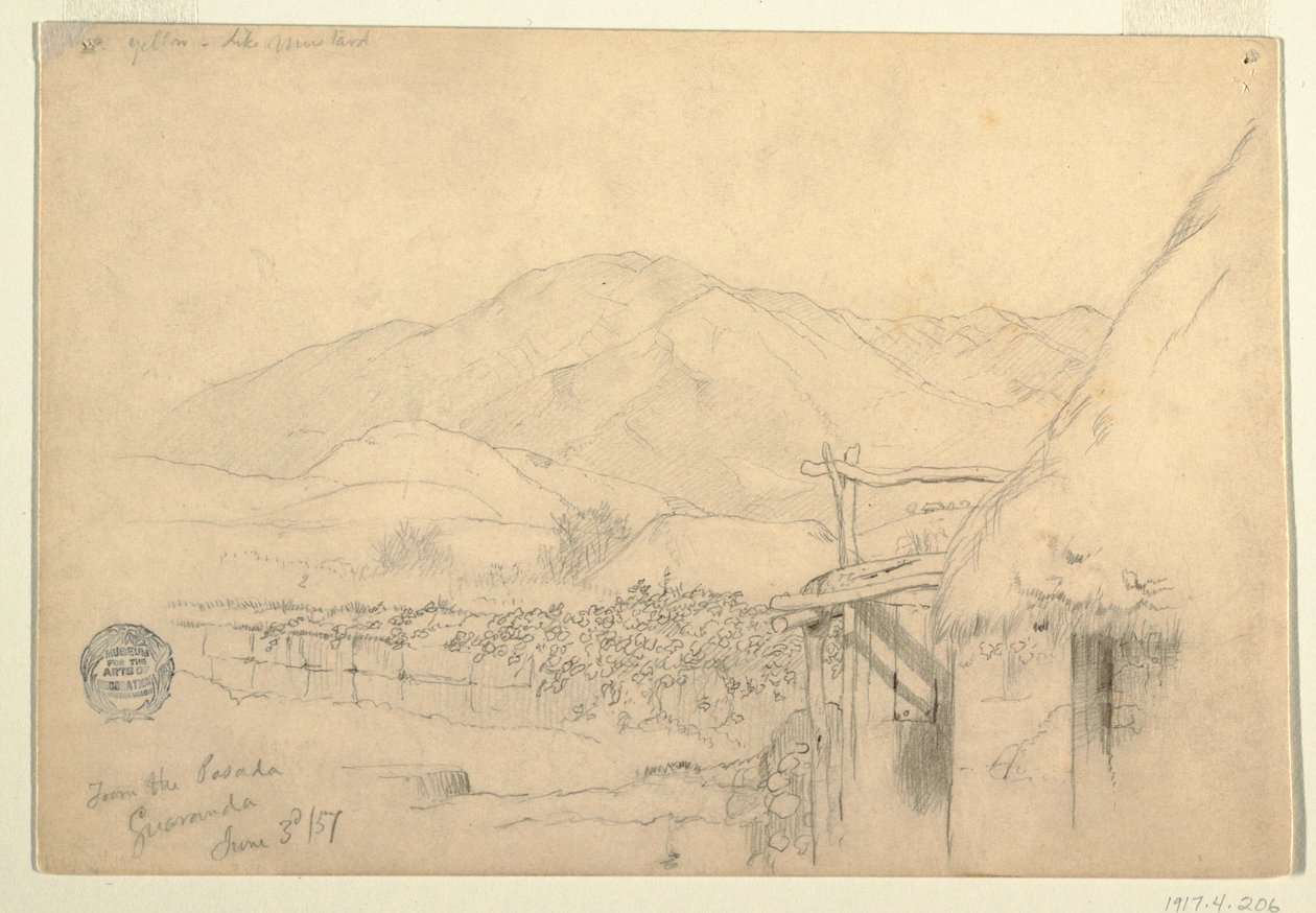 Rajz, Kilátás a guarandai fogadóból, Ecuador, 1857. június 3. alkotó: Frederic Edwin Church