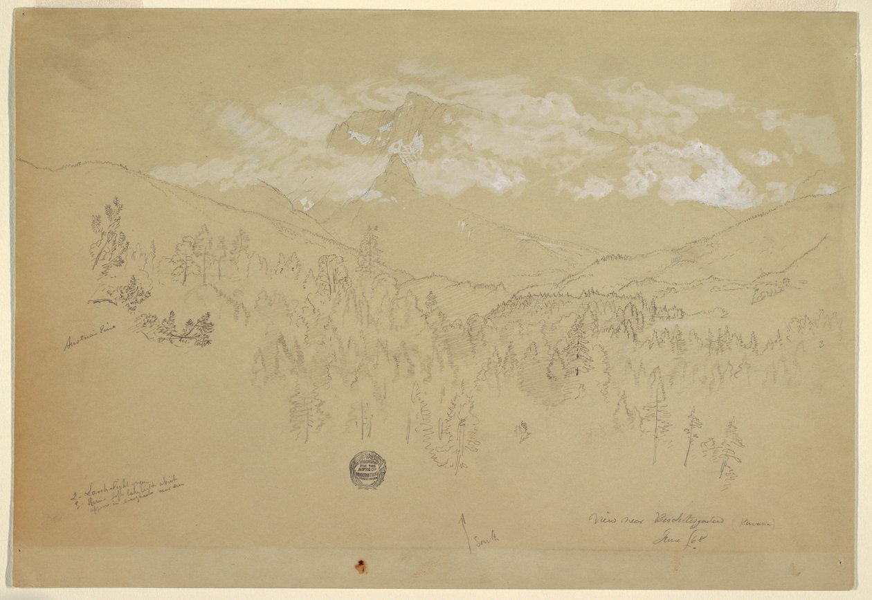 Rajz, Berchtesgaden melletti kilátás, Bajorország, 1868. június alkotó: Frederic Edwin Church