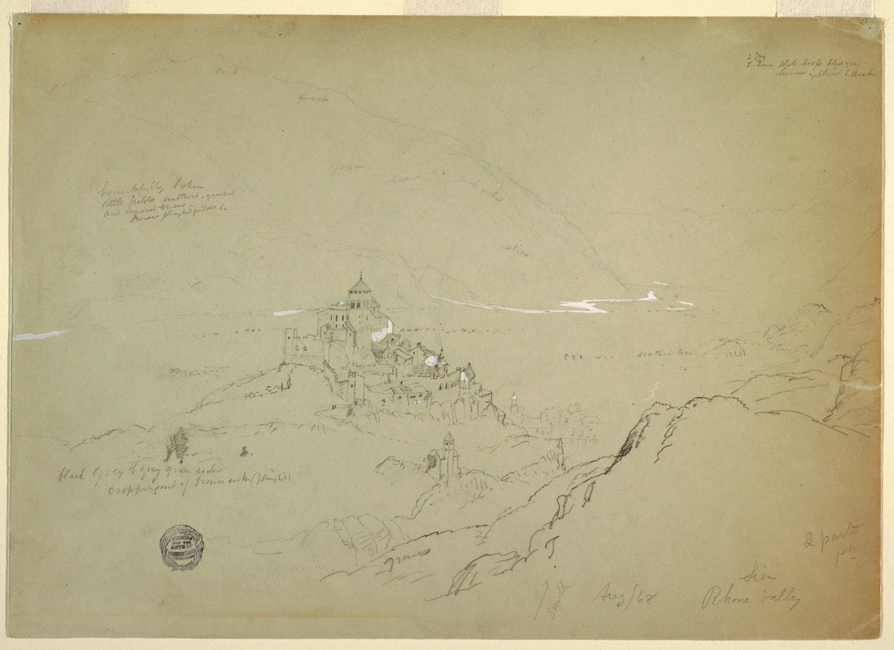 Rajz, Sien látképe a Rhone-völgyben, 1868. augusztus alkotó: Frederic Edwin Church