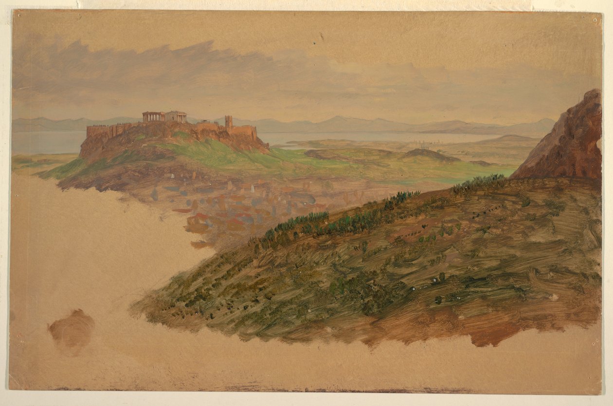 Rajz, Az Akropolisz látképe a Lycabettus hegyről, Athén, 1869. április alkotó: Frederic Edwin Church