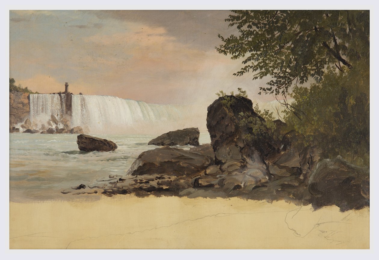 Rajz, A kanadai vízesés és a Kecskesziget látképe, 1856. szeptember vagy október alkotó: Frederic Edwin Church
