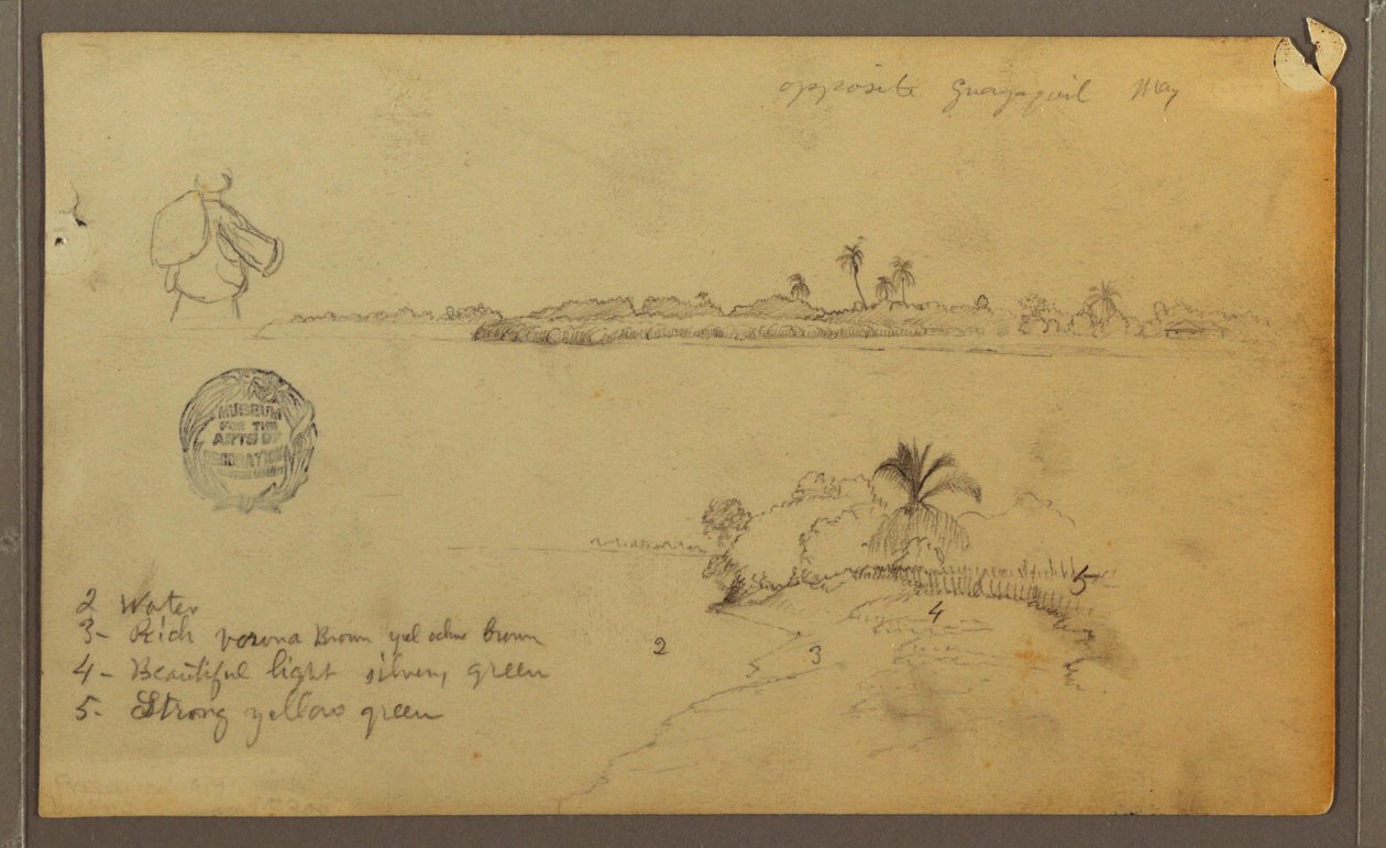 Rajz, A Guayas folyó keleti partjának nézetei, szemben Guayaquillal, Ecuador, 1857. május alkotó: Frederic Edwin Church