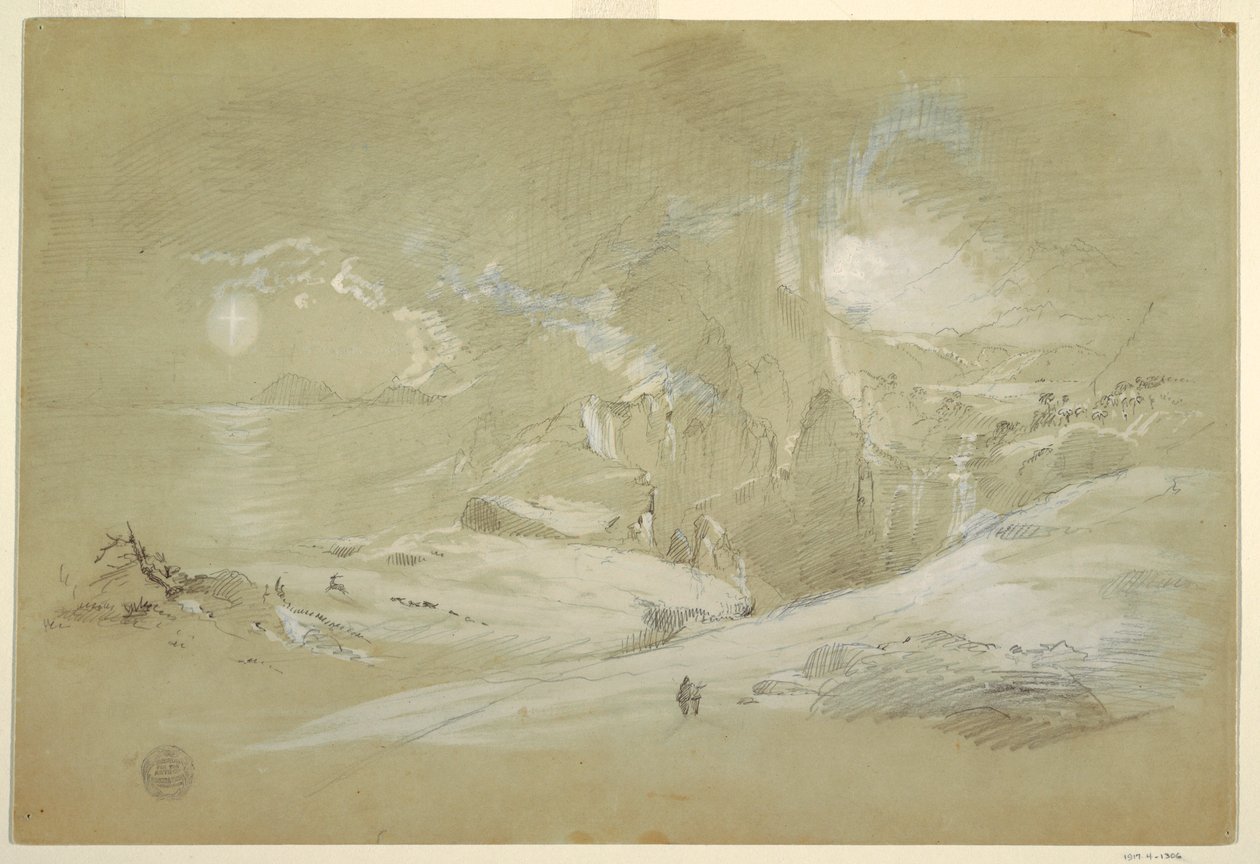 Rajz, Keresztvízió, Tájkép jelenséggel, 1868 szeptembere alkotó: Frederic Edwin Church