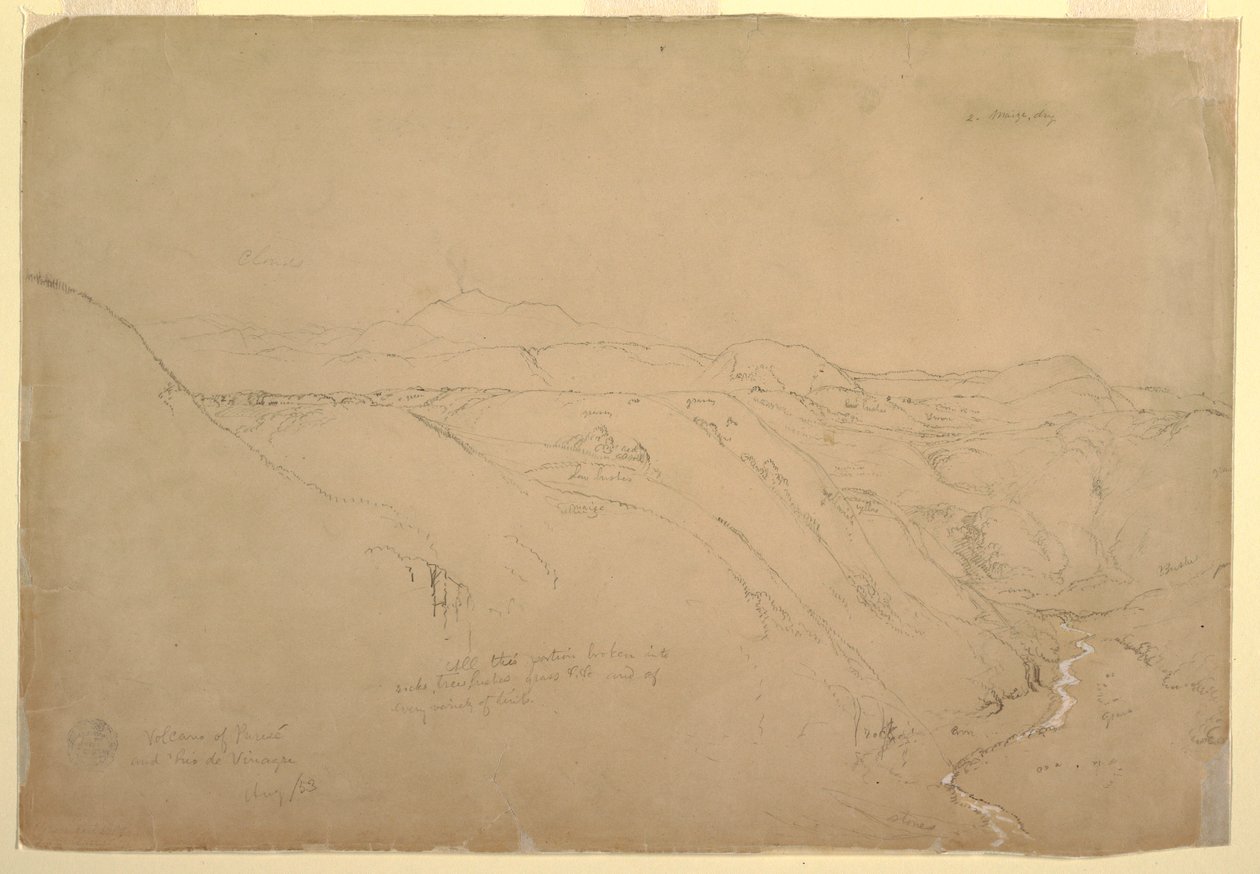 Rajz, Puresé vulkán és a Rio de Vinagre, Purese, Kolumbia, 1853. augusztus alkotó: Frederic Edwin Church