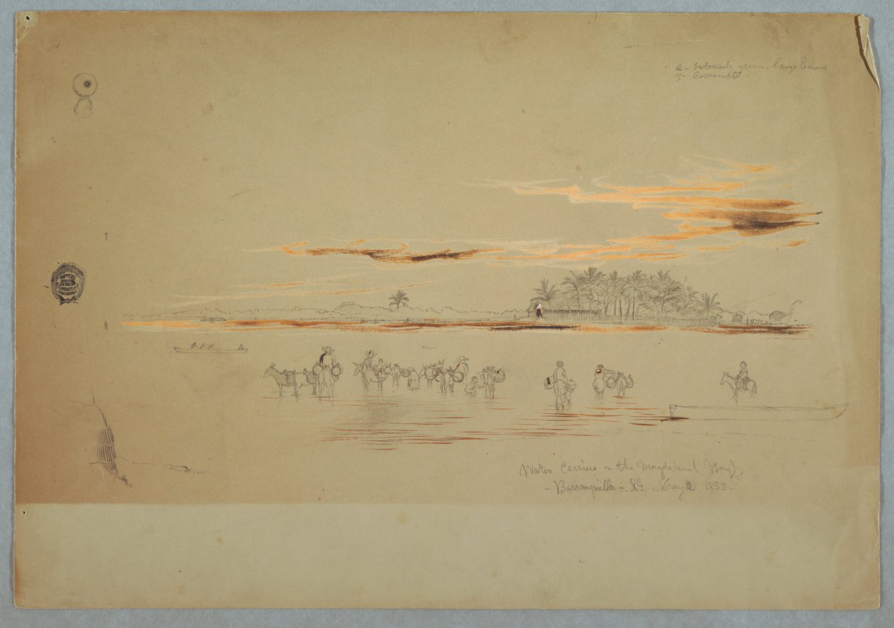 Rajz, Vízhordók a Magdalena-öbölben, Barranquilla, Nueva Grenada Köztársaság, ma Kolumbia, 1853. május 2. alkotó: Frederic Edwin Church