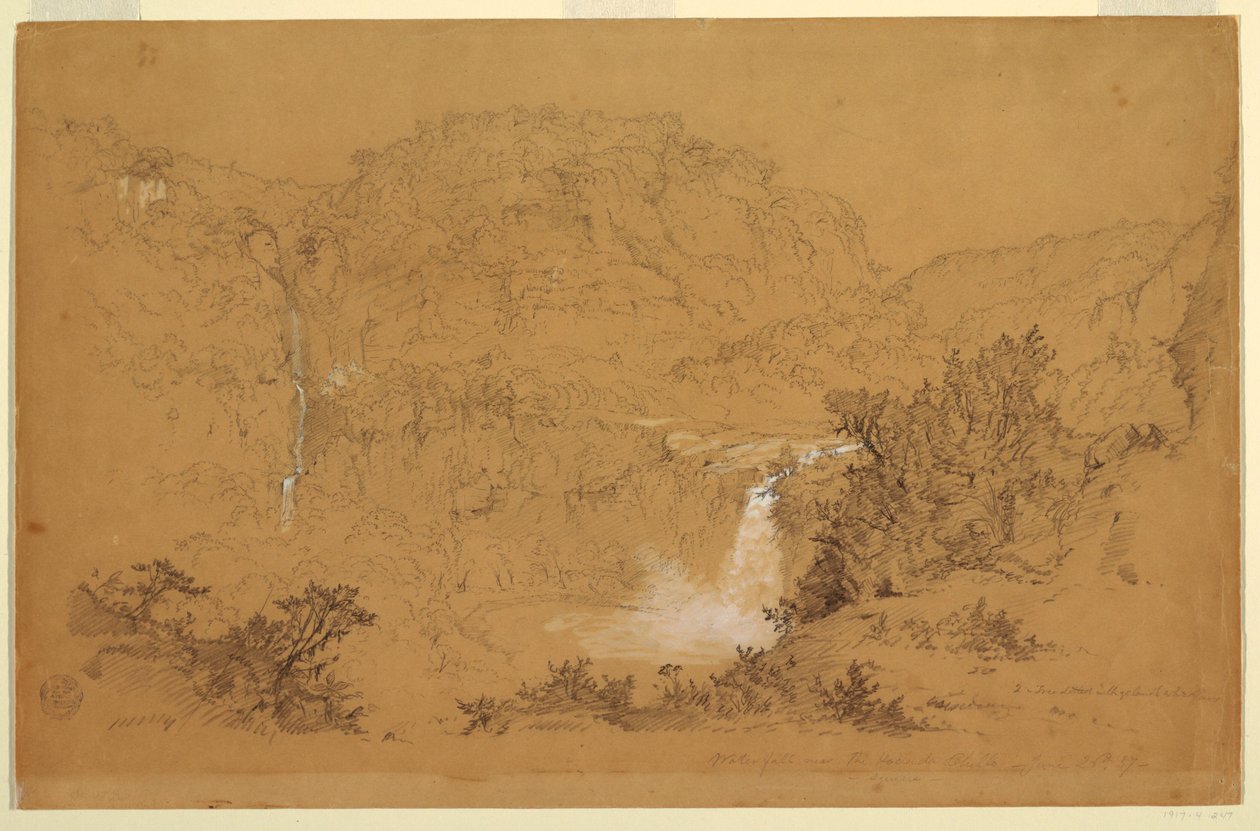 Rajz, Vízesések a Hacienda közelében, Chillo, Ecuador, 1857. június 26. alkotó: Frederic Edwin Church