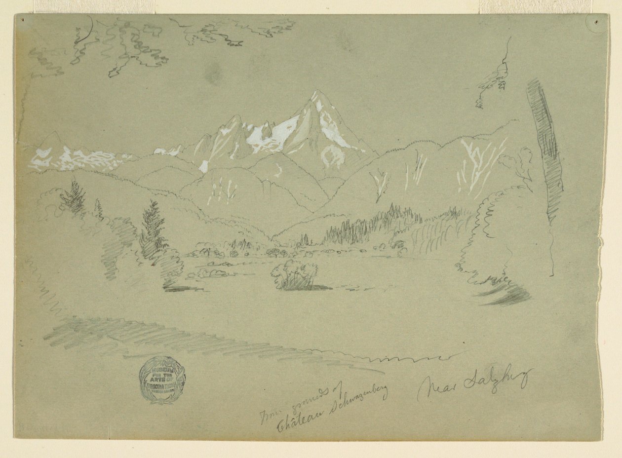 Rajz, Watzmann a Salzburg melletti Aigenben lévő kastély földjéről, 1868. június-július, 1868. június - július alkotó: Frederic Edwin Church