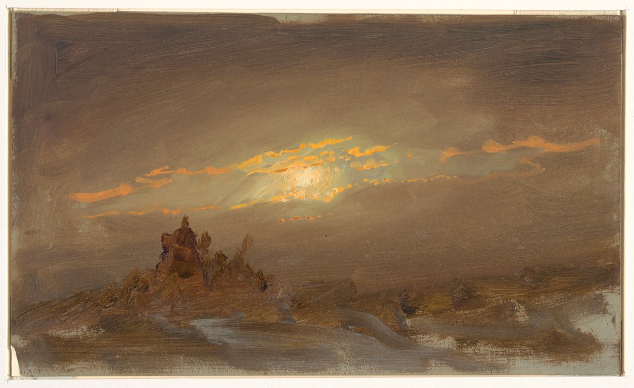 Rajz, Téli táj holdfényben, 1870 körül. alkotó: Frederic Edwin Church