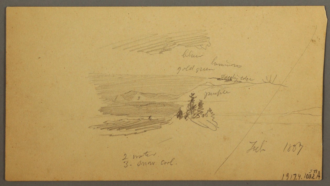 Rajz, erdős dombtető, dombos völgy, Nap, 1866. január alkotó: Frederic Edwin Church