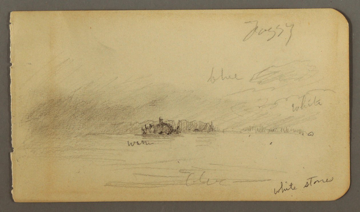Rajz, Erdős part ködben, valószínűleg 1878 alkotó: Frederic Edwin Church