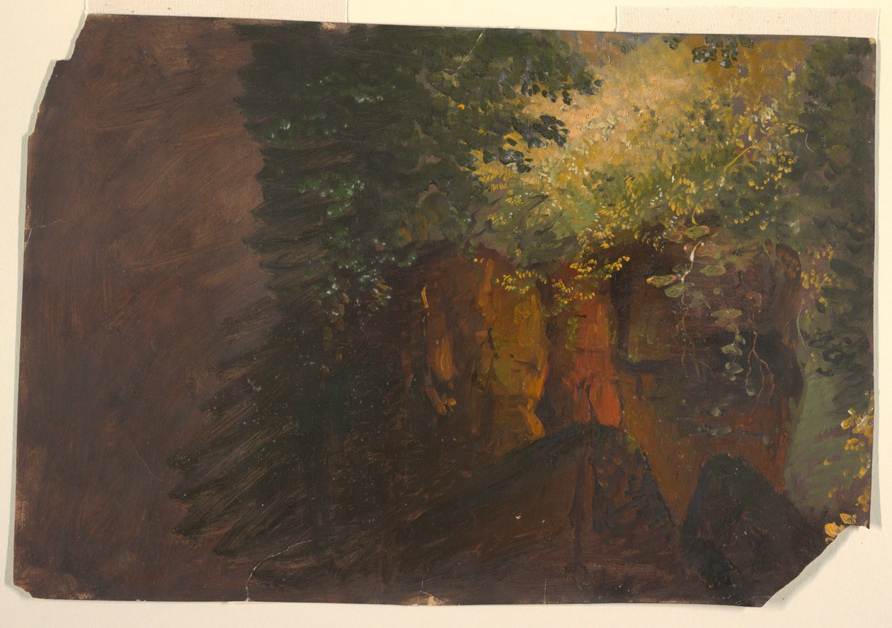 Rajz, Erdei jelenet sziklákkal, 1860-70 alkotó: Frederic Edwin Church