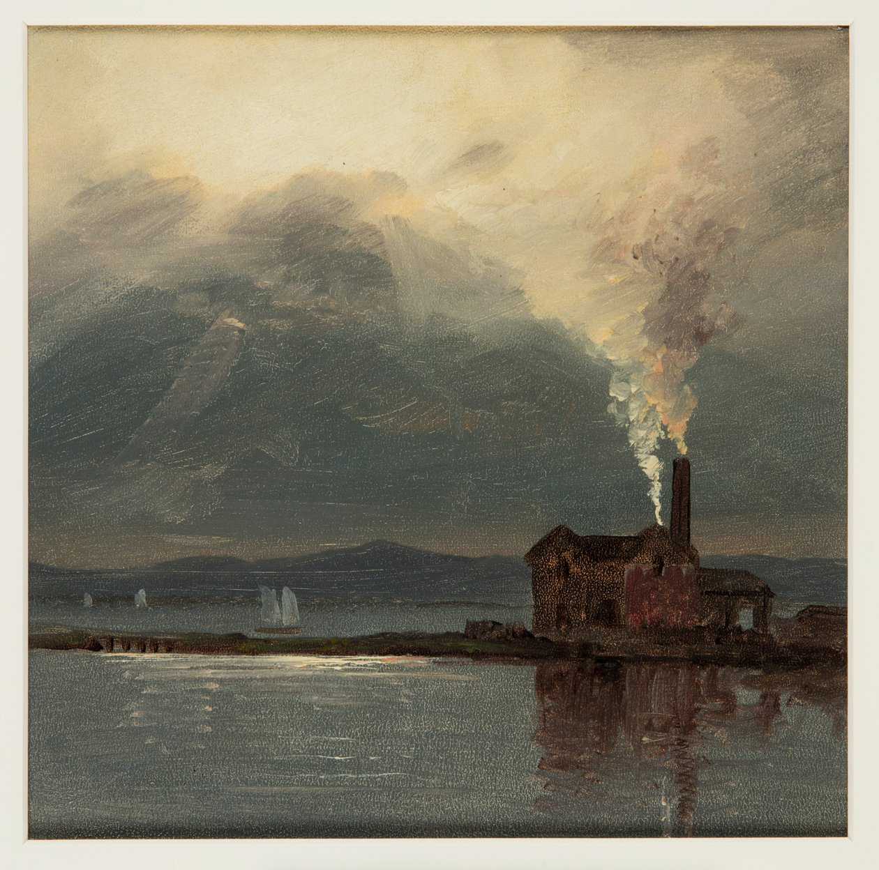 Hudson folyó a Moonlight gyárával alkotó: Frederic Edwin Church