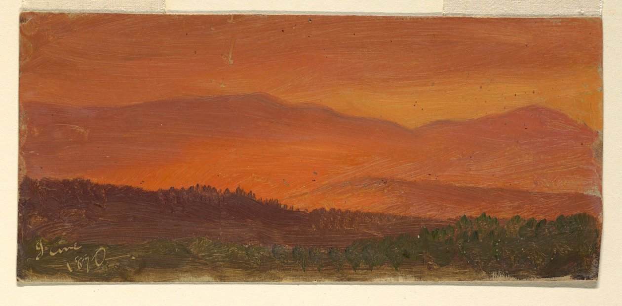 Hudson-völgy és a távoli hegyek naplementekor alkotó: Frederic Edwin Church