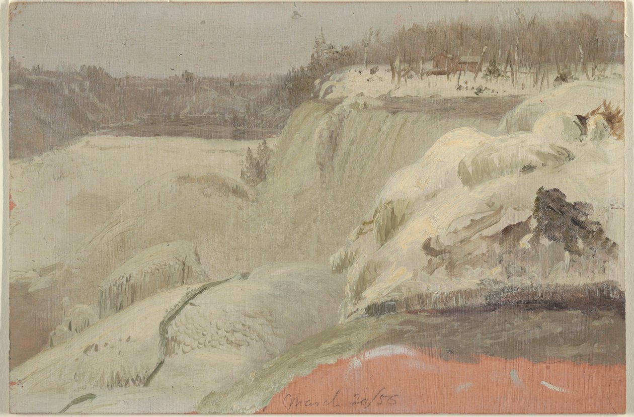 Niagara vízesés a hóban, a Kecske-szigetről nézve alkotó: Frederic Edwin Church