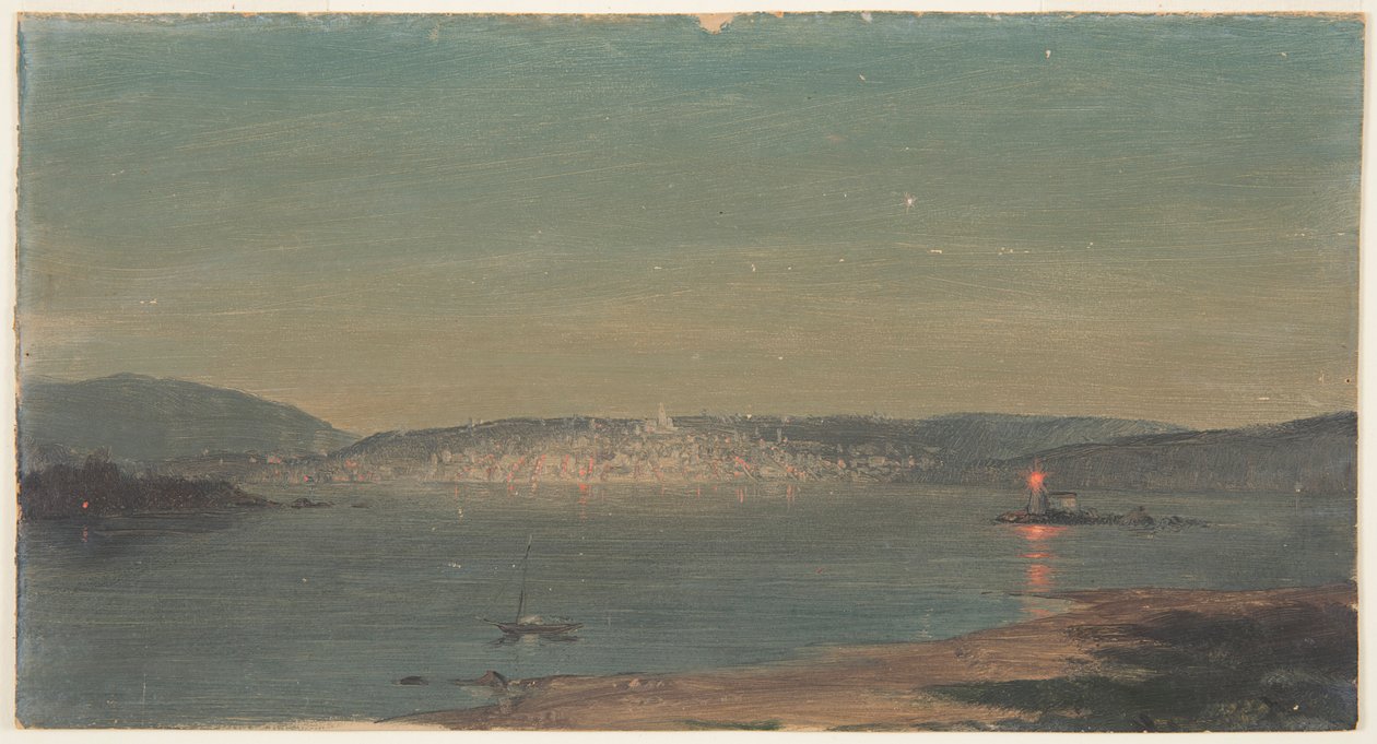 Éjszakai kilátás egy tengeri kikötőre alkotó: Frederic Edwin Church