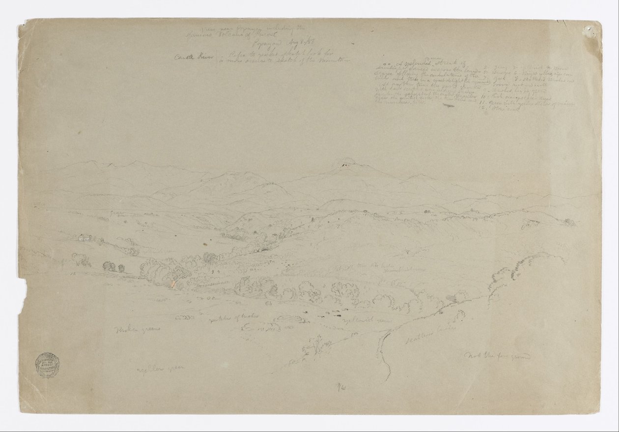 Tanulmány.  Tájkép a Puresé-heggyel.  Vázlat.  Tájkép. alkotó: Frederic Edwin Church