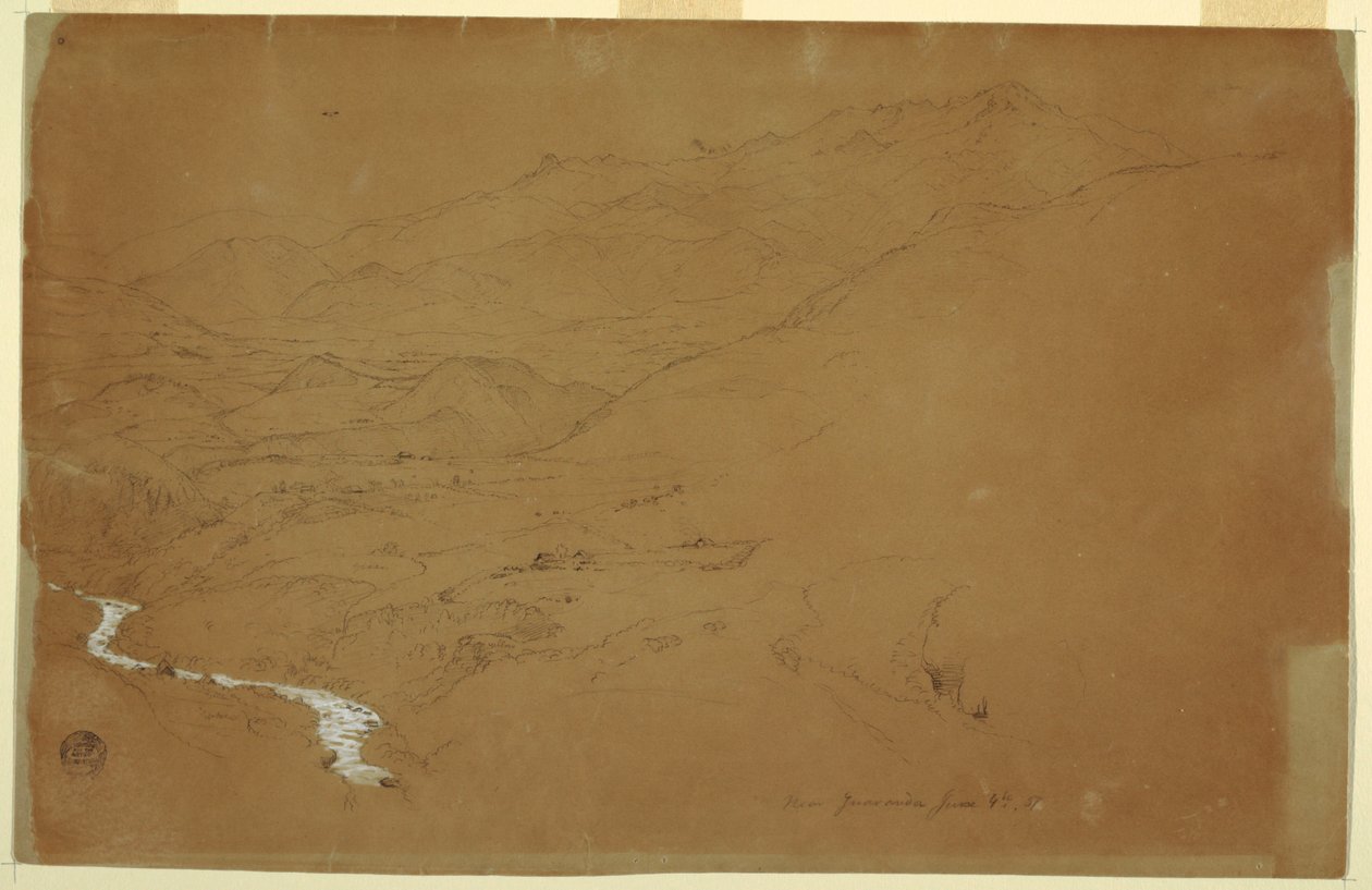 Völgy patakkal és házakkal, Guaranda közelében, Ecuadorban alkotó: Frederic Edwin Church