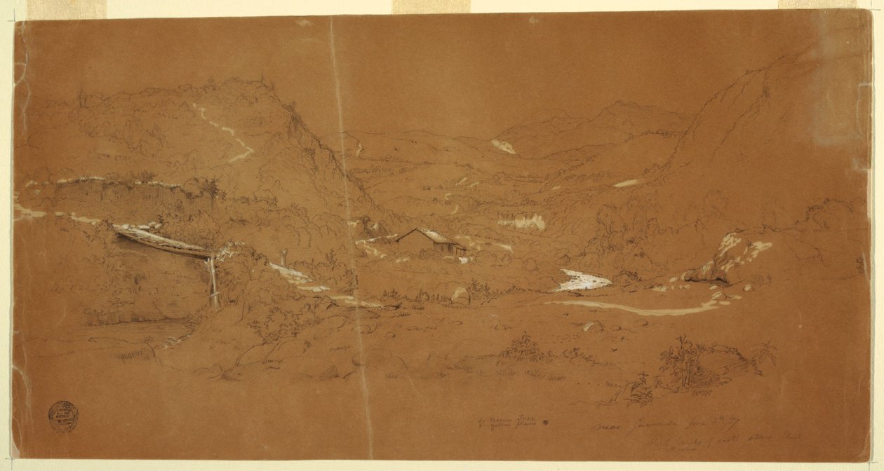 Völgy híddal és házakkal, Guaranda közelében, Ecuadorban alkotó: Frederic Edwin Church