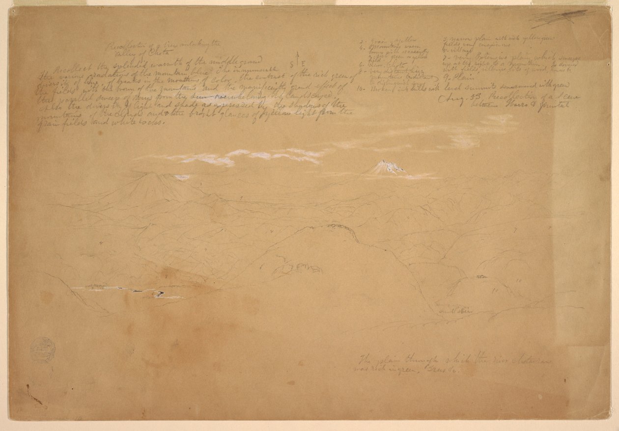 Kilátás a Chota-völgyre, Ibarra és Puntal között, Ecuadorban alkotó: Frederic Edwin Church