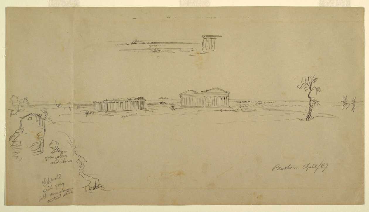 Kilátás a bazilikára és a Neptunusz-templomra, Paestum, Olaszország alkotó: Frederic Edwin Church